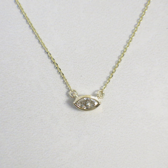 Marquise Diamond Bezel Necklace | 14K Gold East-West Solitaire Pendant