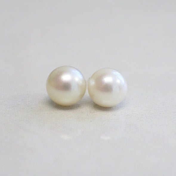 14K Yellow Gold Pearl Stud Earrings 8mm June Birthstone Jewelry