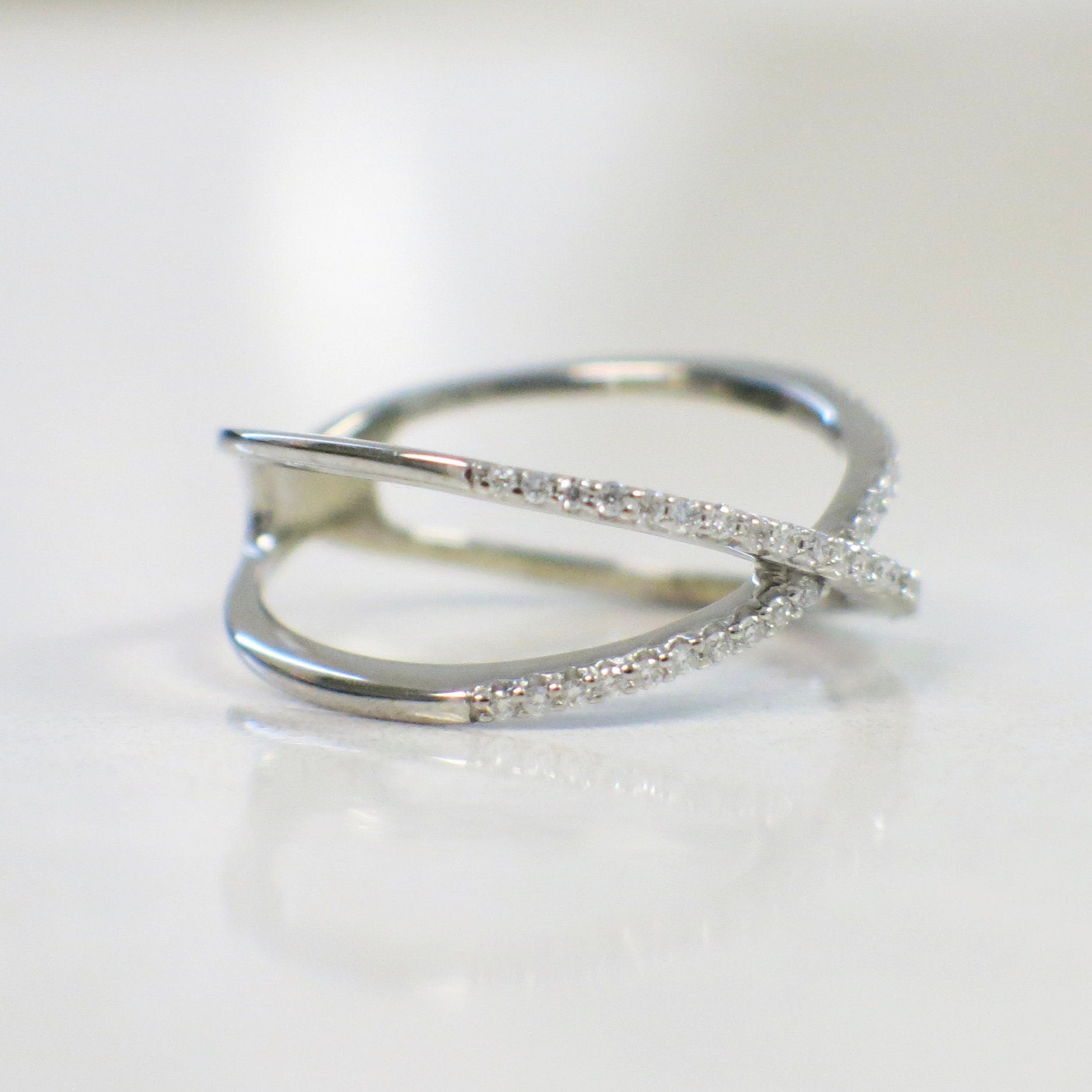 14K Gold Criss Cross Diamond Ring | White, Yellow, or Rose Gold X Ring - Black Market LLC