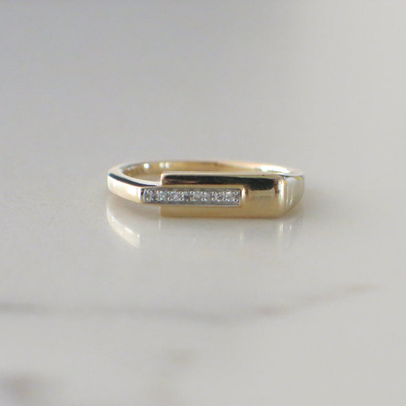 14K Yellow Gold Diamond Modern Bar Ring Minimalist Stackable