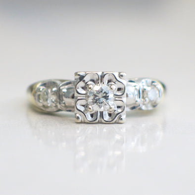 14K Two Tone Diamond Engagement Ring Floral Illusion Setting Size 5.5