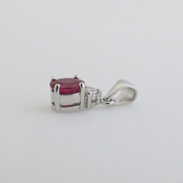 18K White Gold Ruby and Diamond Pendant | July Birthstone Necklace