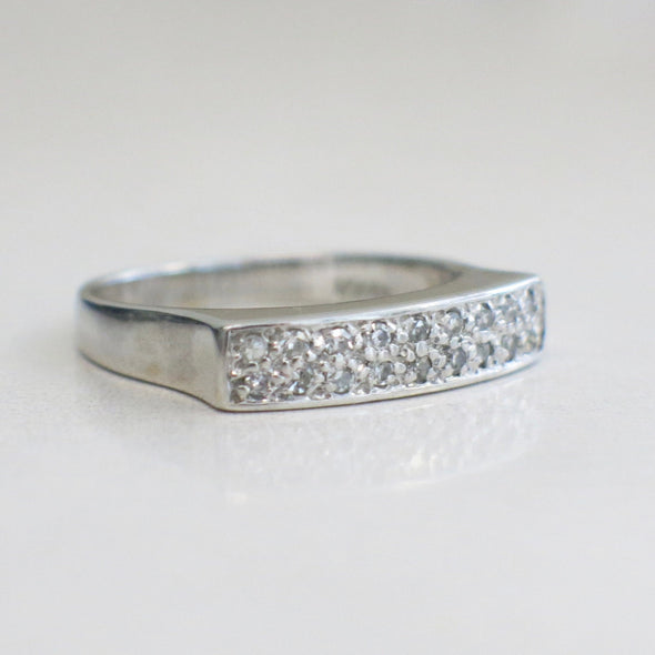 Vintage 14K White Gold Diamond Bar Ring Stackable Band