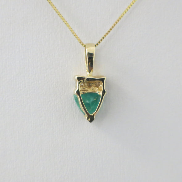 14K Yellow Gold Trillion Emerald and Diamond Pendant | Box Chain Necklace