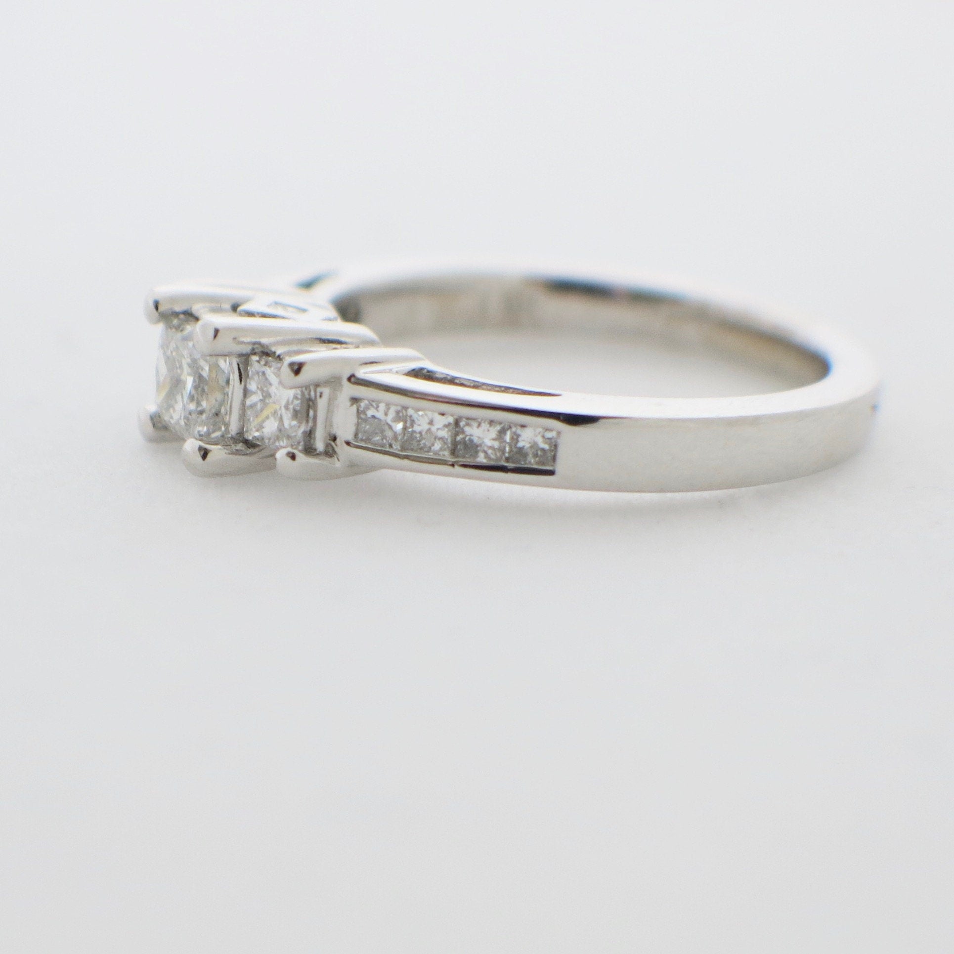 14K White Gold Princess Cut Three-Stone Diamond Engagement Ring – .78 CTW, Hidden Profile Diamonds, Size 6.5 - Black Market LLC