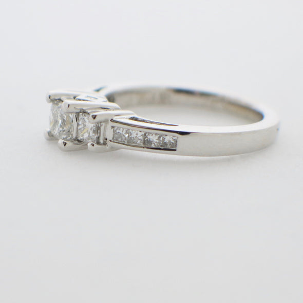 14K White Gold Princess Cut Three Stone Diamond Engagement Ring | .78 CTW | Hidden Profile Diamonds | Size 6.5