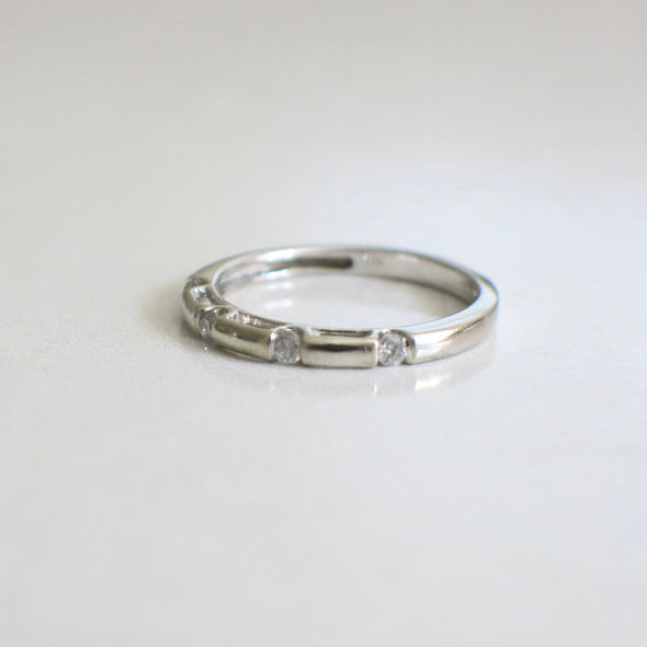 14K White Gold Diamond Band – Four Stone Gypsy Flush Set Stacking Ring Size 6.75