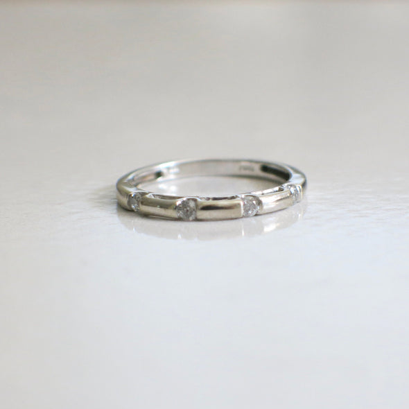 14K White Gold Diamond Band – Four Stone Gypsy Flush Set Stacking Ring Size 6.75