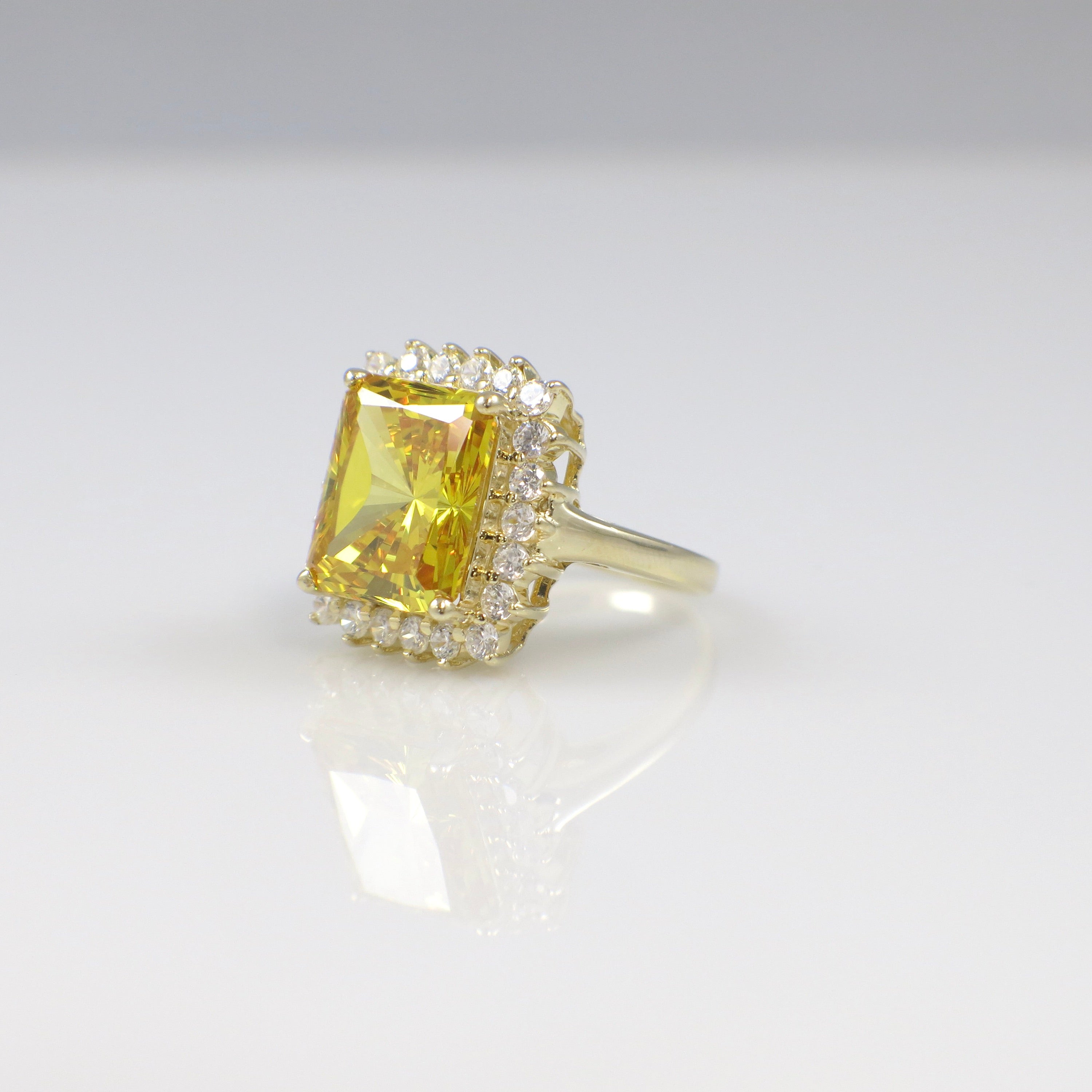 14K Yellow Gold CZ Cocktail Statement Ring