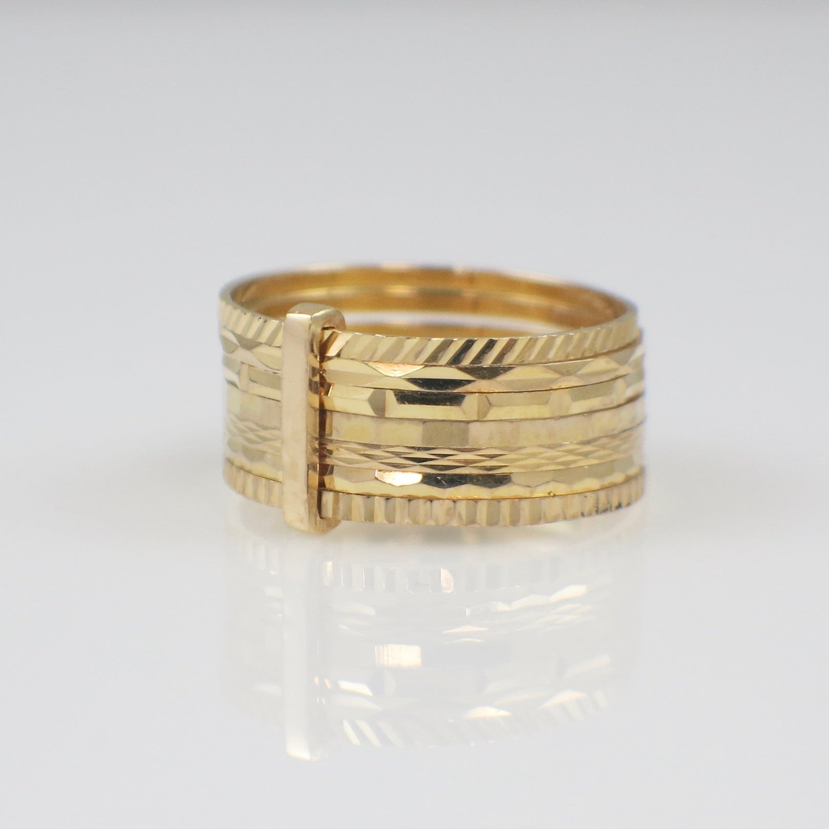 19.2K Yellow Gold Wide Ring – 10mm Multi-Band Textured High Karat Gold Band (Size 6.5)