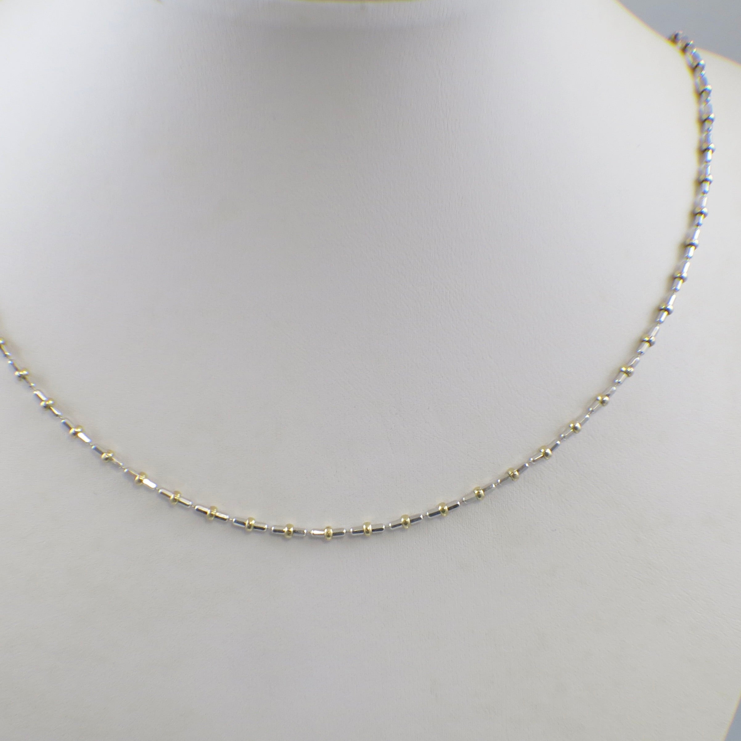 14K Two-Tone Gold Beaded Necklace – 20 Inch 2.6mm Solid Gold Chain