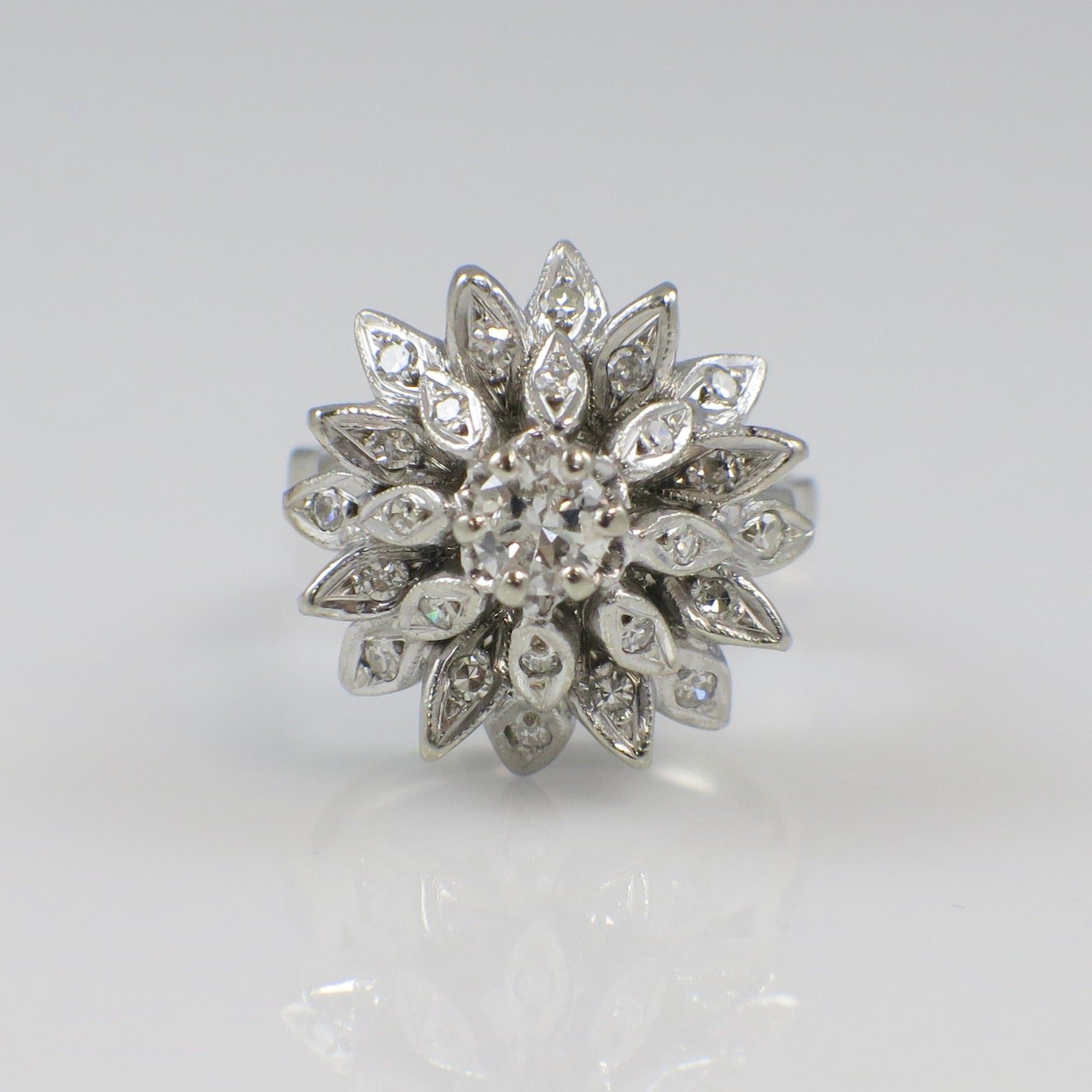 Vintage Princess Diamond Cluster Ring in 14K White Gold