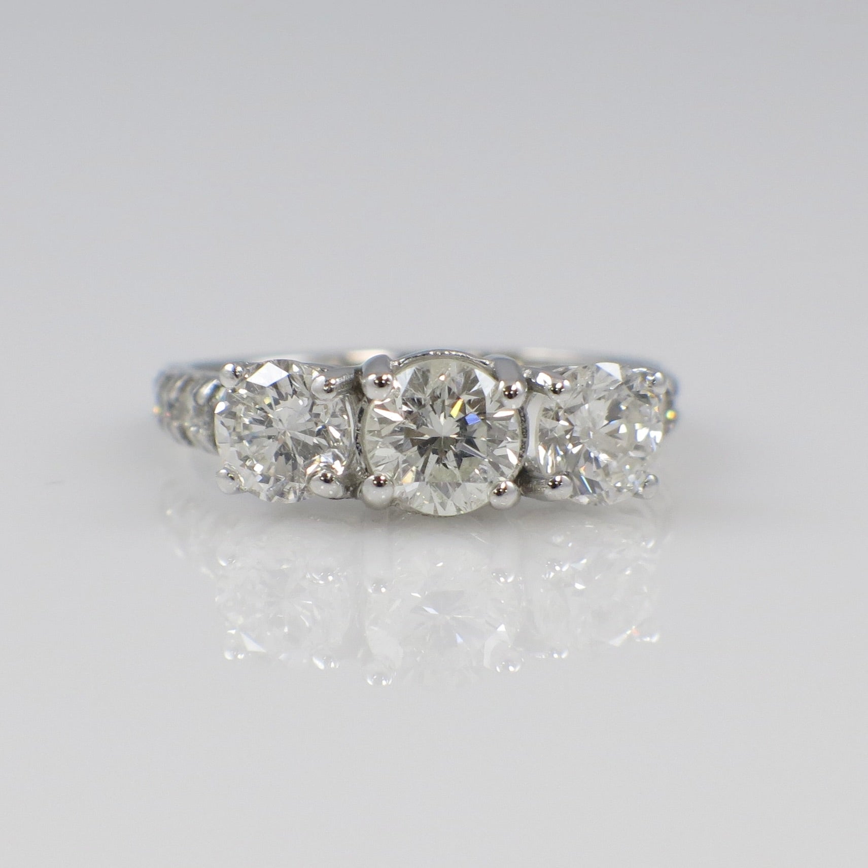 Vintage 18K White Gold Three Stone Diamond Engagement Ring 1.92 CTW
