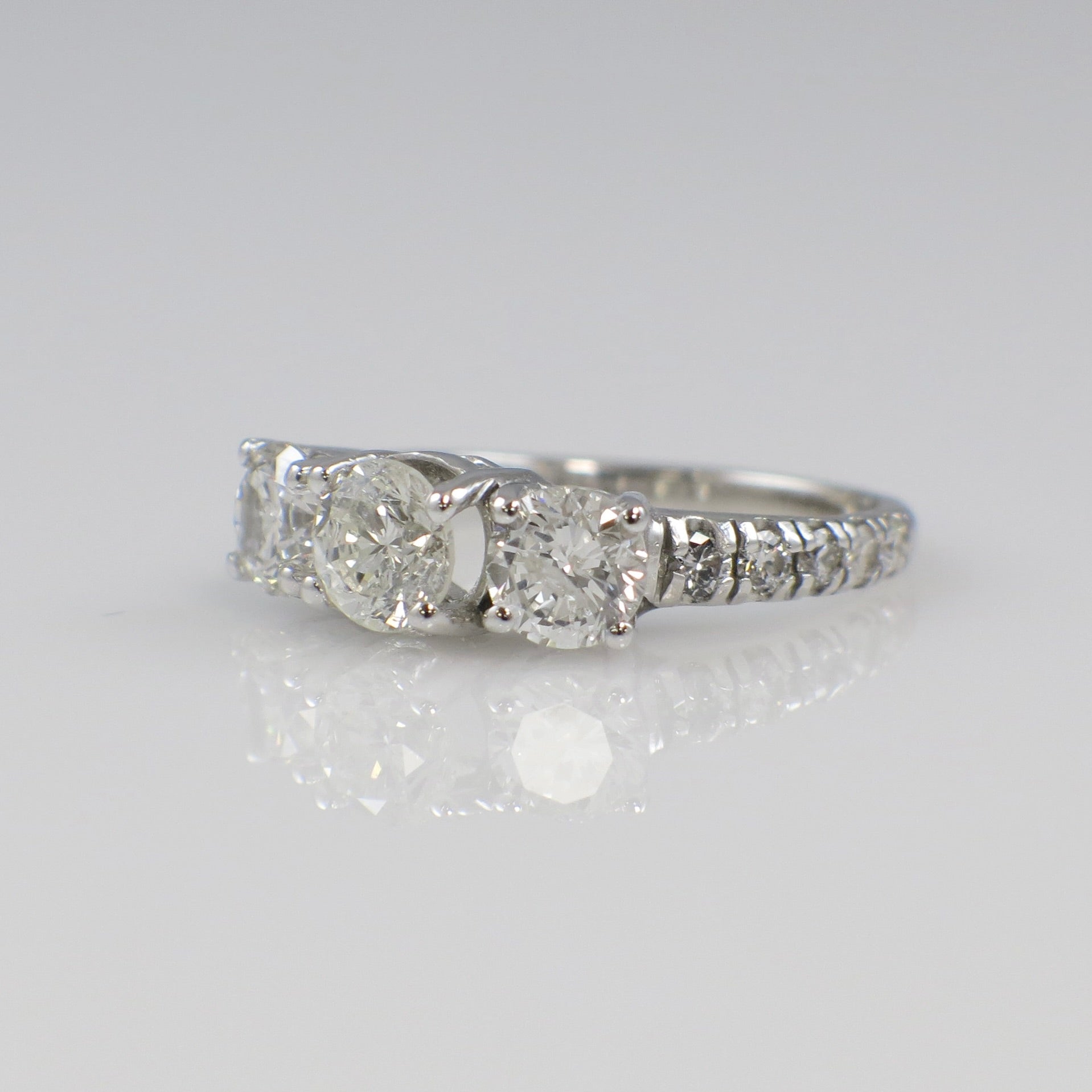 Vintage 18K White Gold Three Stone Diamond Engagement Ring 1.92 CTW