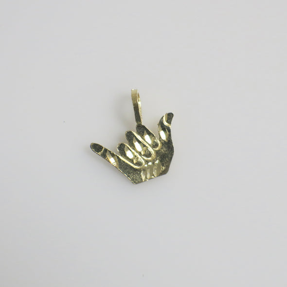 14K Yellow Gold Vintage Shaka Sign Charm – 1/2 Inch