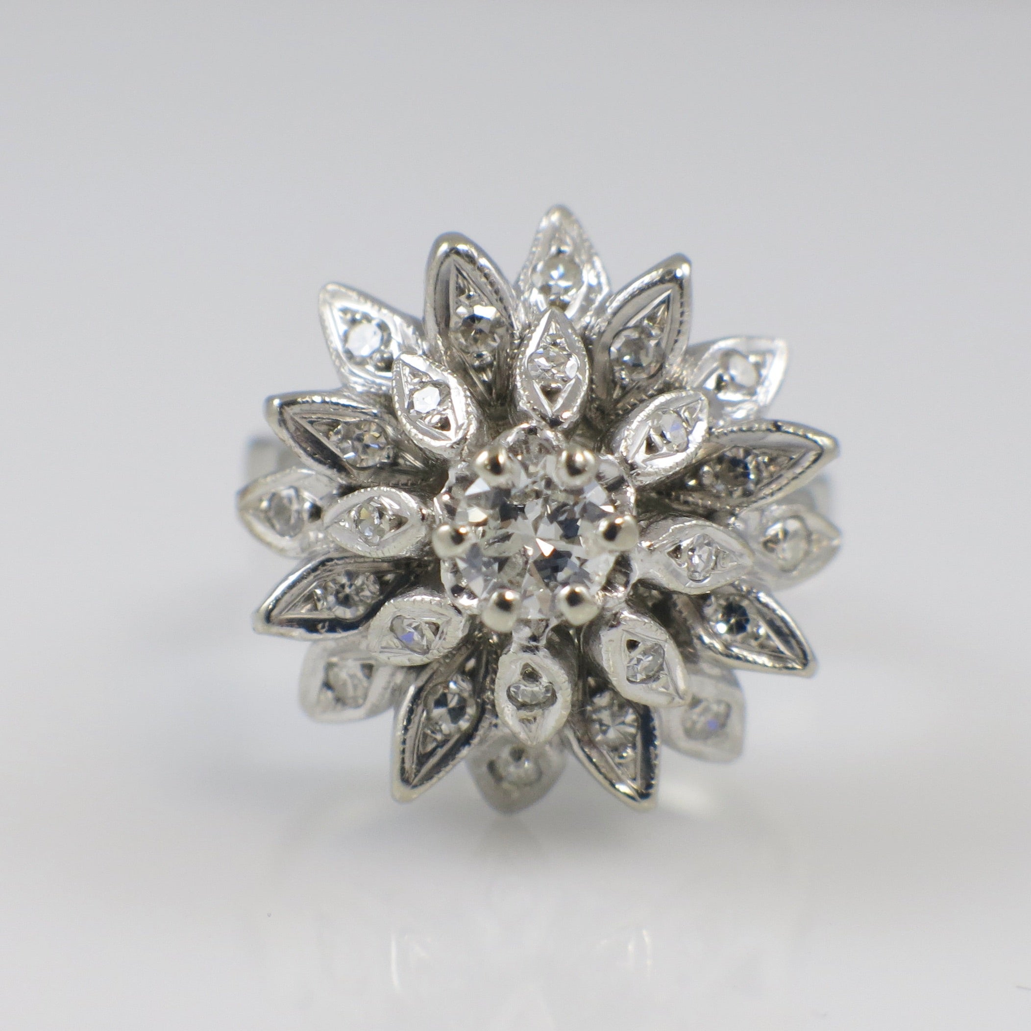 Vintage Princess Diamond Cluster Ring in 14K White Gold