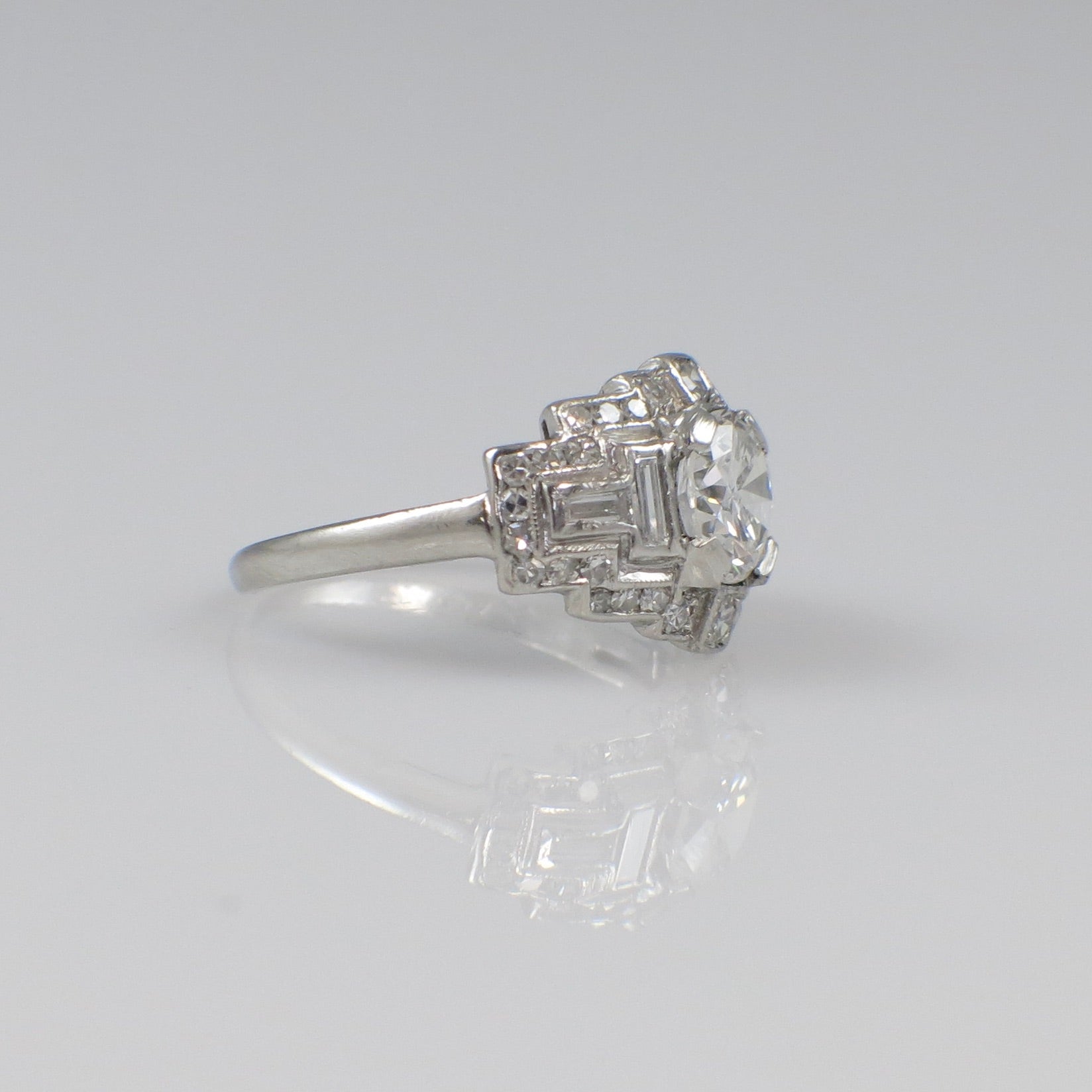 Art Deco Platinum Diamond Ring 0.88ct E SI1 GIA Vintage Engagement Ring