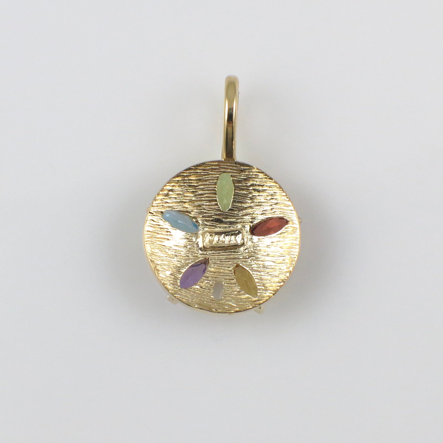 Vintage 14K Yellow Gold Natural Gemstones Sand Dollar Pendant Necklace