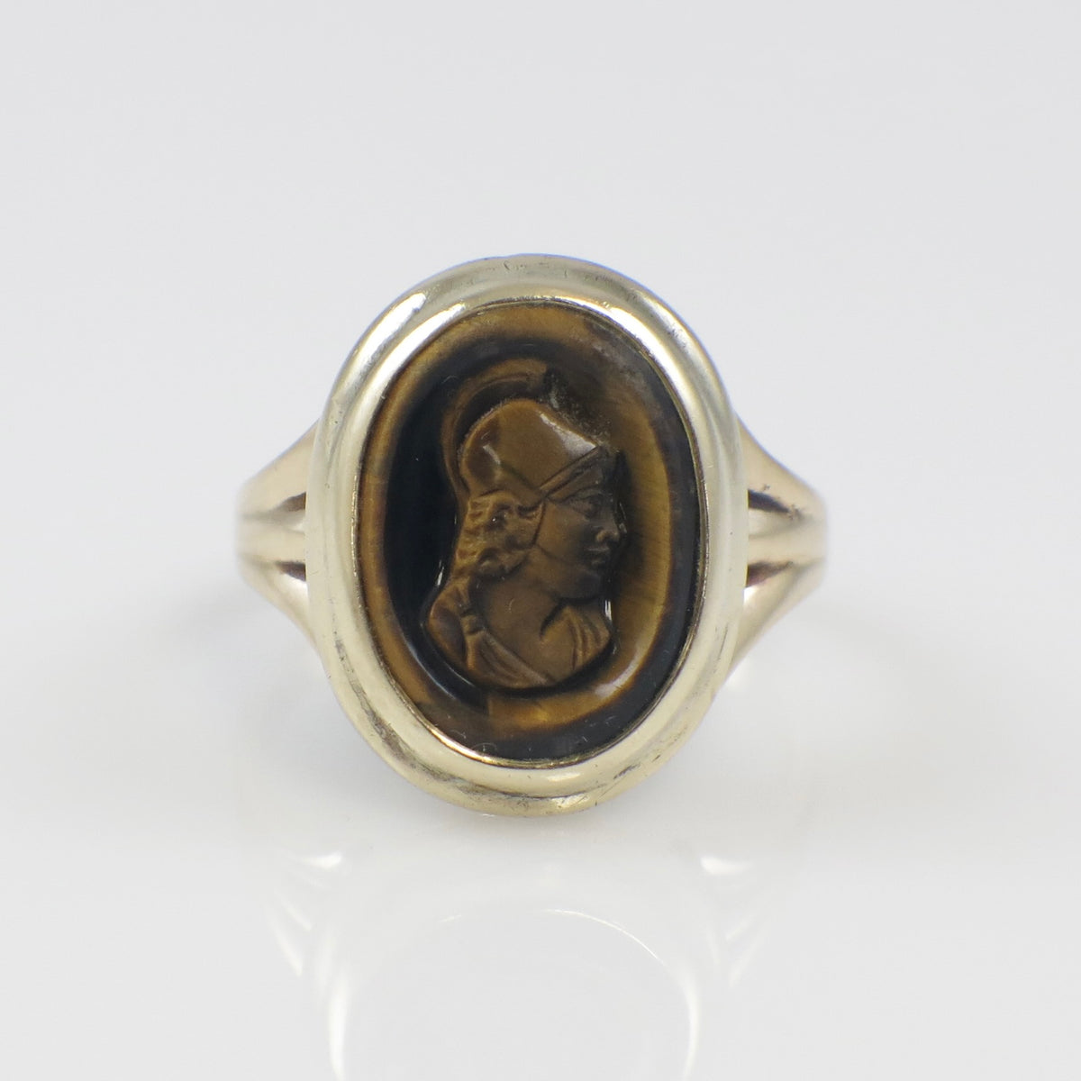 14K Gold Tiger's Eye Roman Warrior Cameo Ring