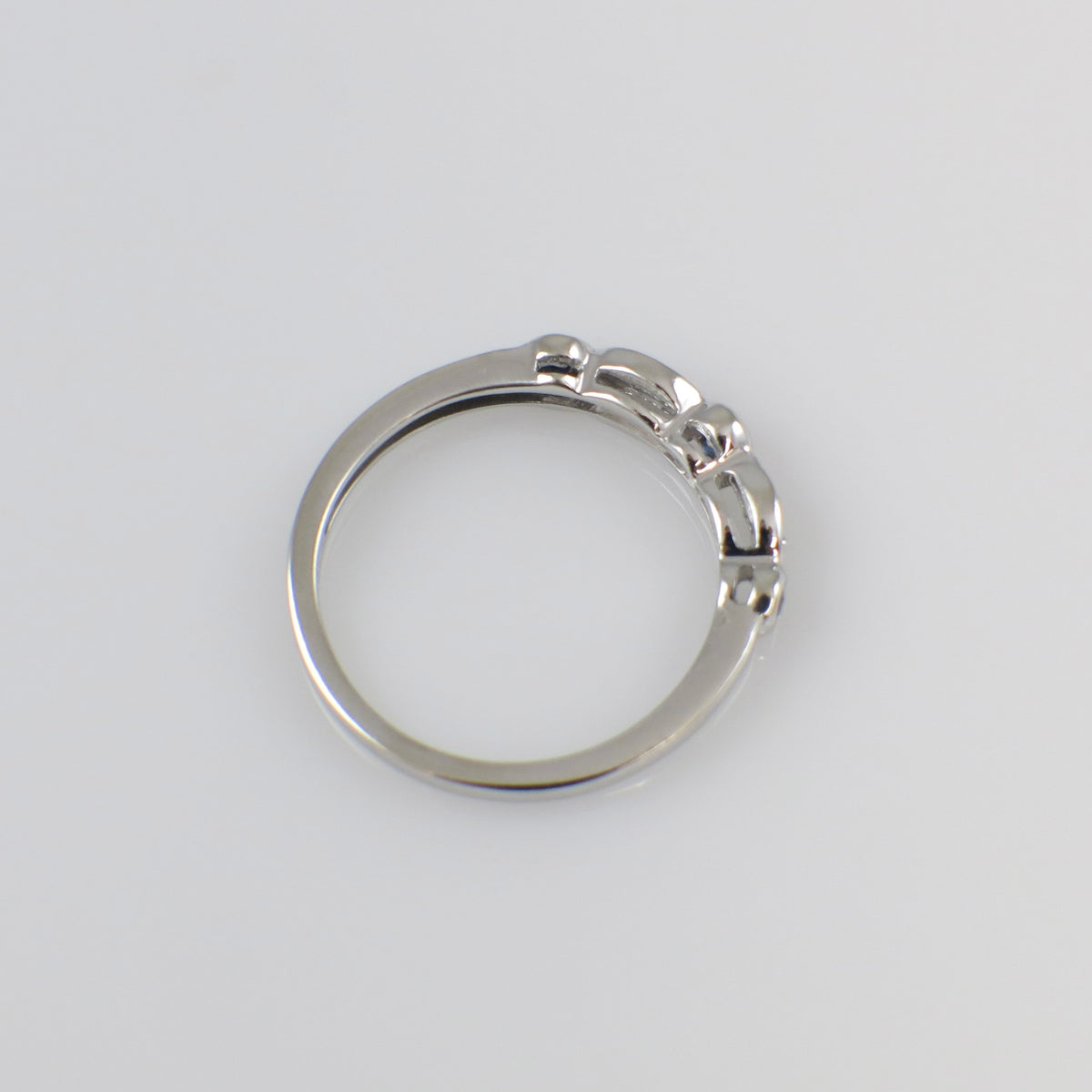 Vintage 10K white gold diamond and sapphire stackable ring with bezel setting, size 6.75, by Black Market LLC.
