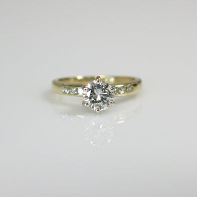 18K Yellow and White Gold Engagement Ring | 0.82CTW Natural Diamond SI2 H | Vintage Single Cut Accents