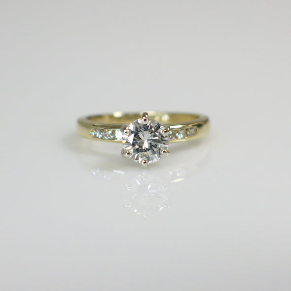 18K Yellow and White Gold Engagement Ring | 0.82CTW Natural Diamond SI2 H | Vintage Single Cut Accents