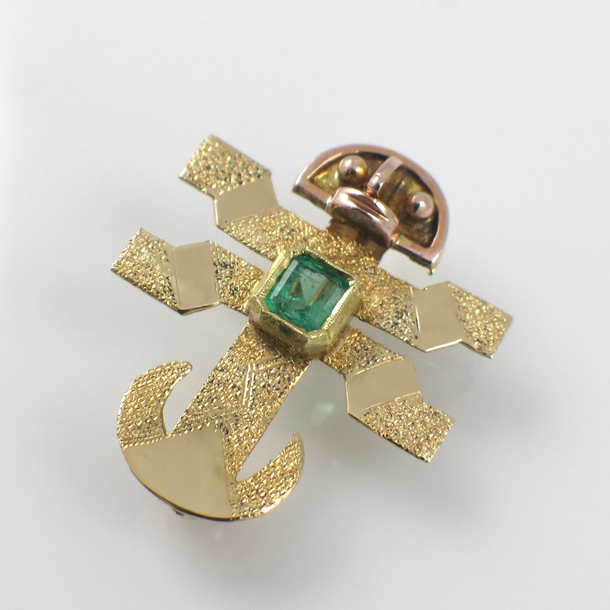 Vintage 18K Emerald Pre-Columbian Revival Brooch Pendant