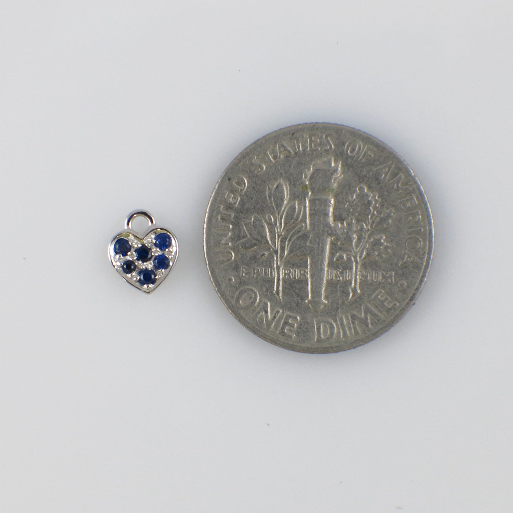 14K White Gold Natural Blue Sapphire Heart Dangle Charm