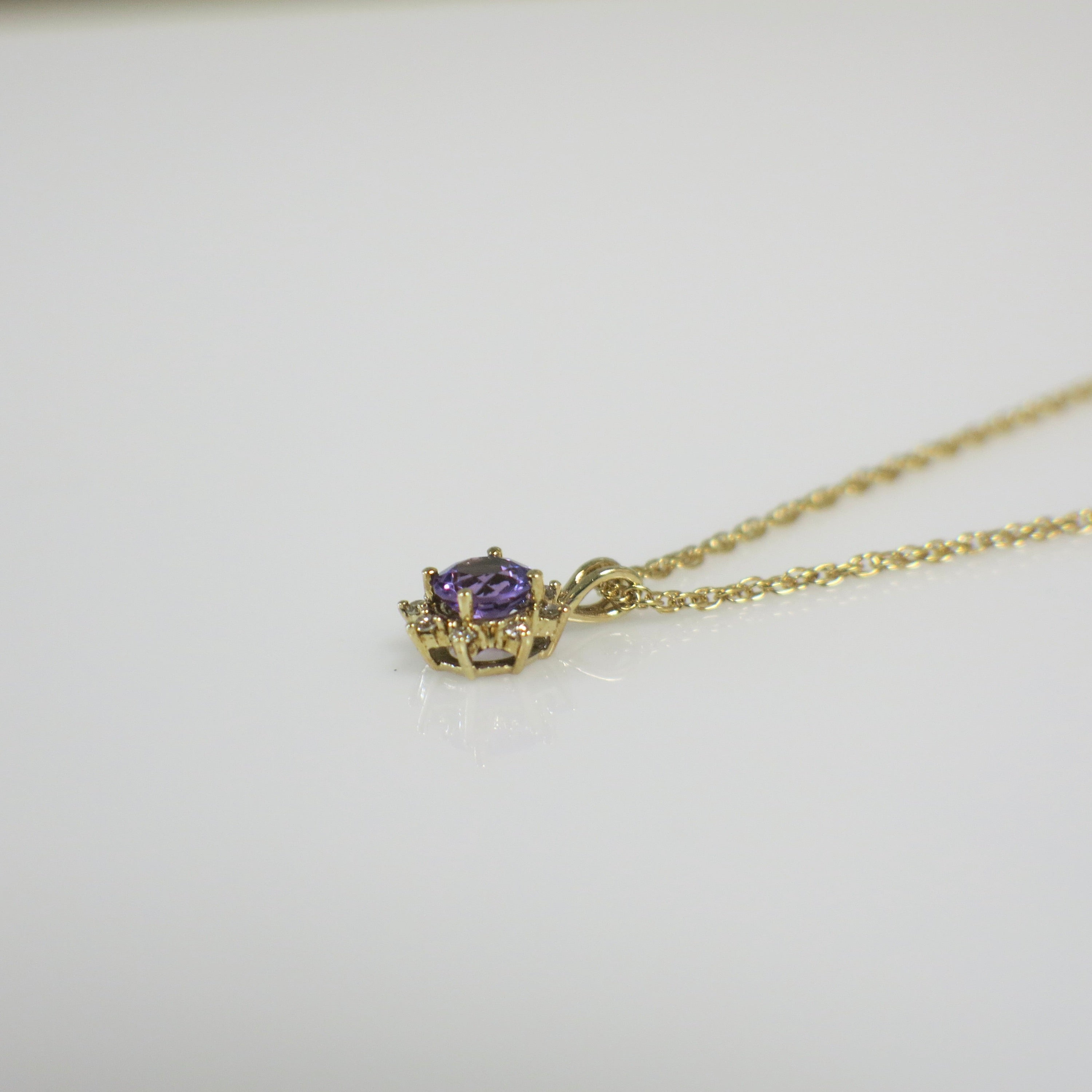 14K Yellow Gold Amethyst and Diamond Floral Pendant Necklace – 18 Inch - Black Market LLC