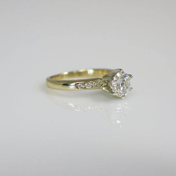 18K Yellow and White Gold Engagement Ring | 0.82CTW Natural Diamond SI2 H | Vintage Single Cut Accents