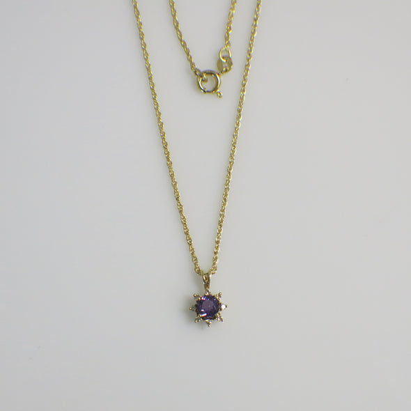 14K Yellow Gold Amethyst and Diamond Floral Pendant Necklace – 18 Inch