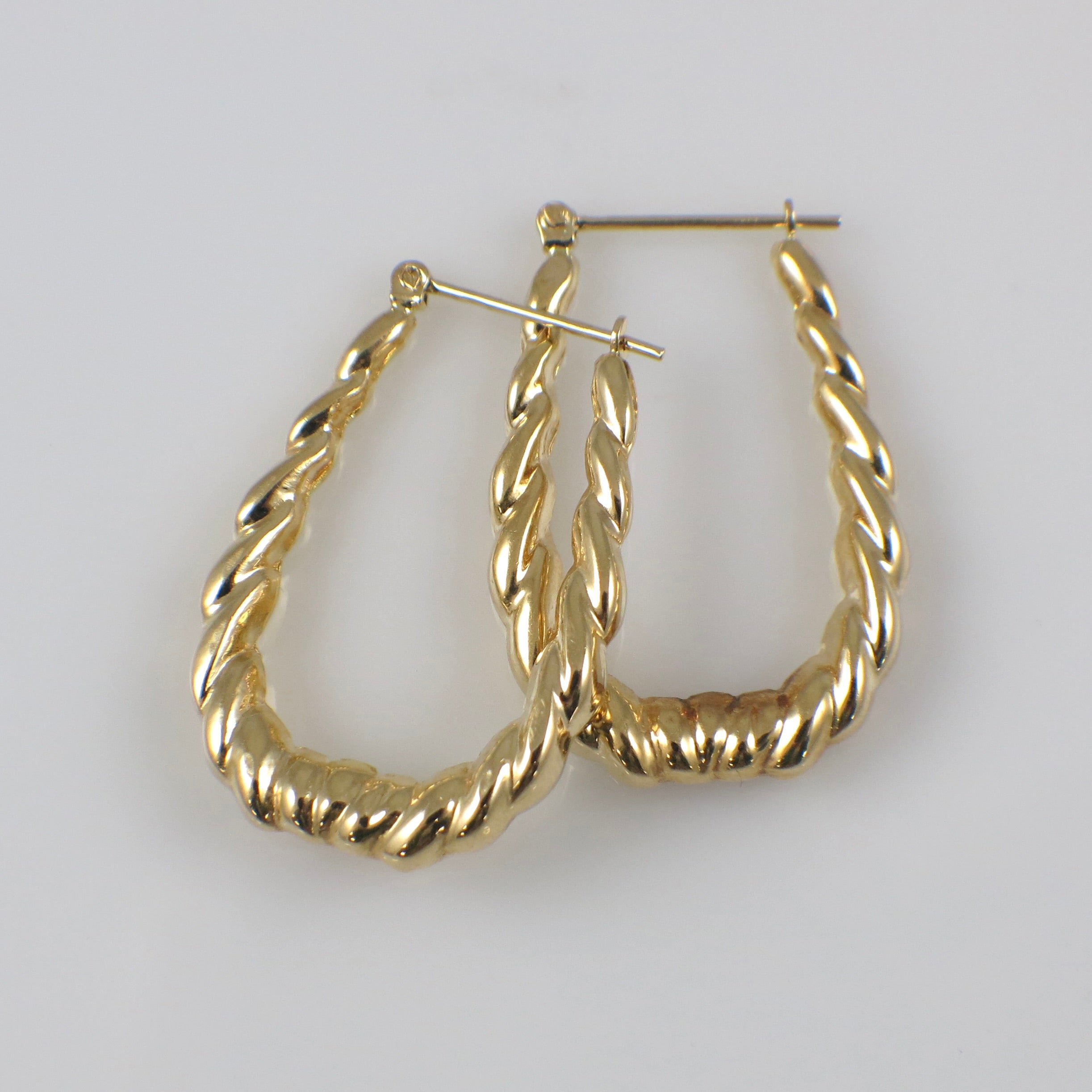 Vintage 14K Yellow Gold Twisted Oval Hoop Earrings