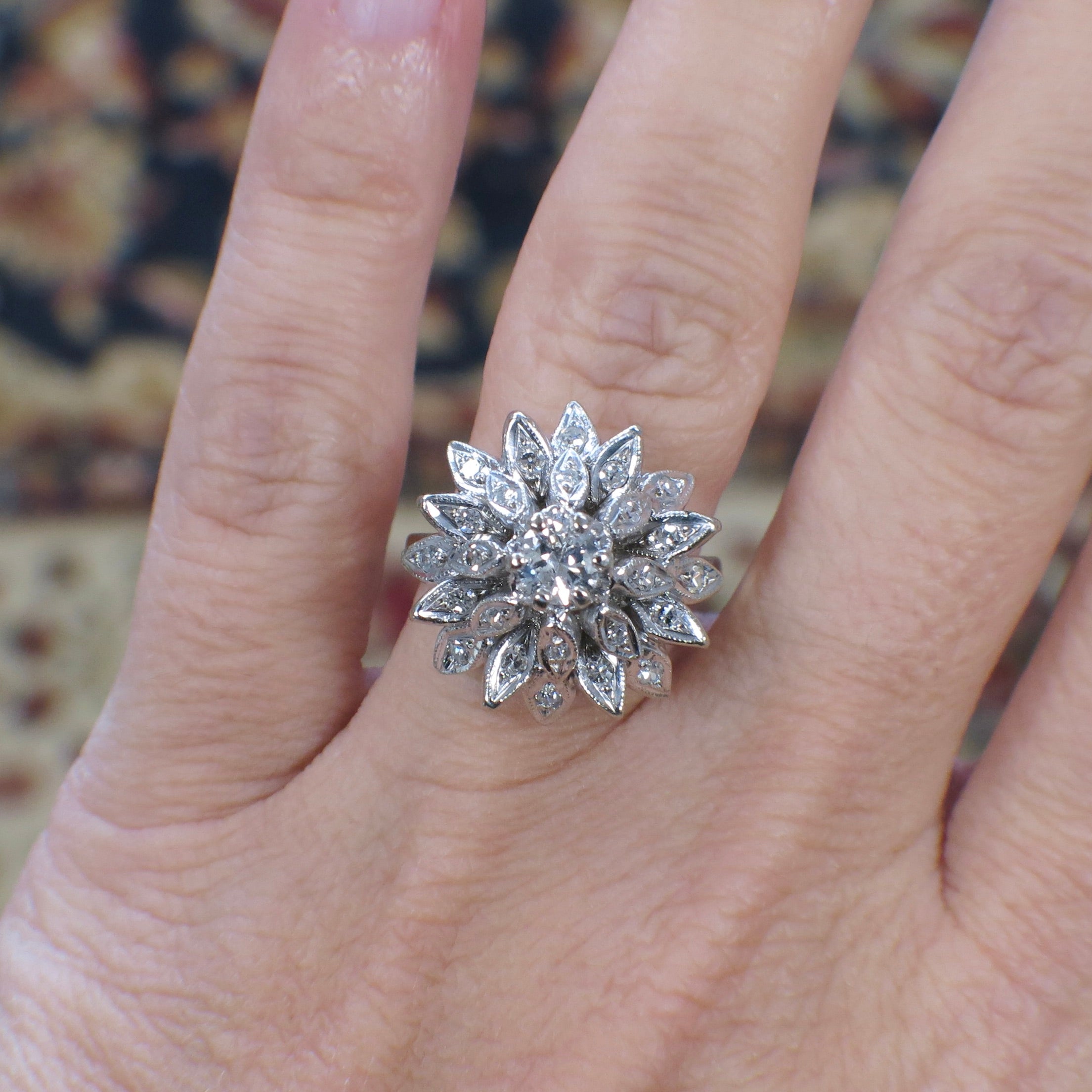 Vintage Princess Diamond Cluster Ring in 14K White Gold