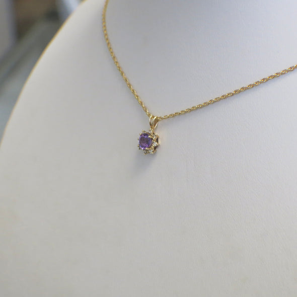 14K Yellow Gold Amethyst and Diamond Floral Pendant Necklace – 18 Inch