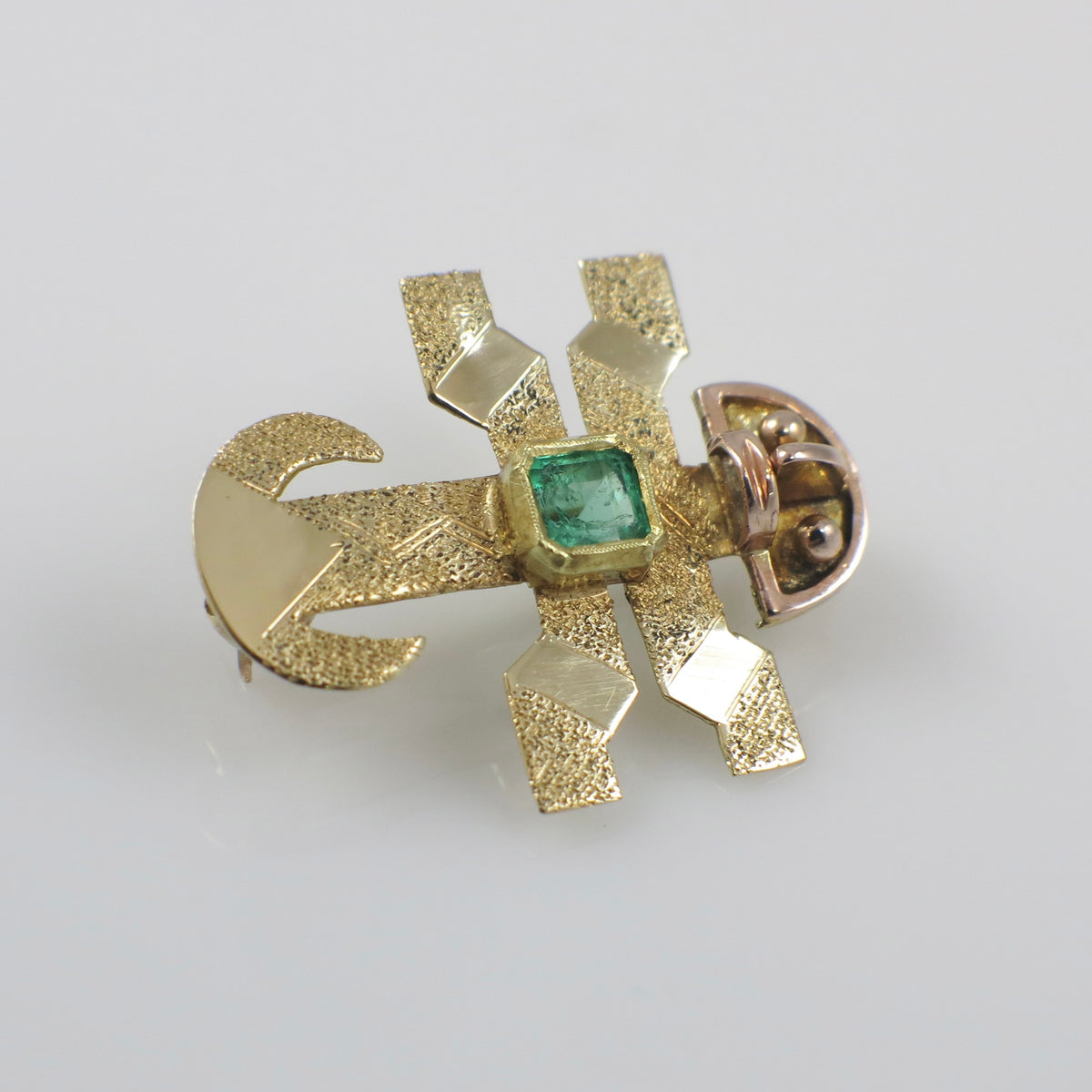 Vintage 18K Emerald Pre-Columbian Revival Brooch Pendant