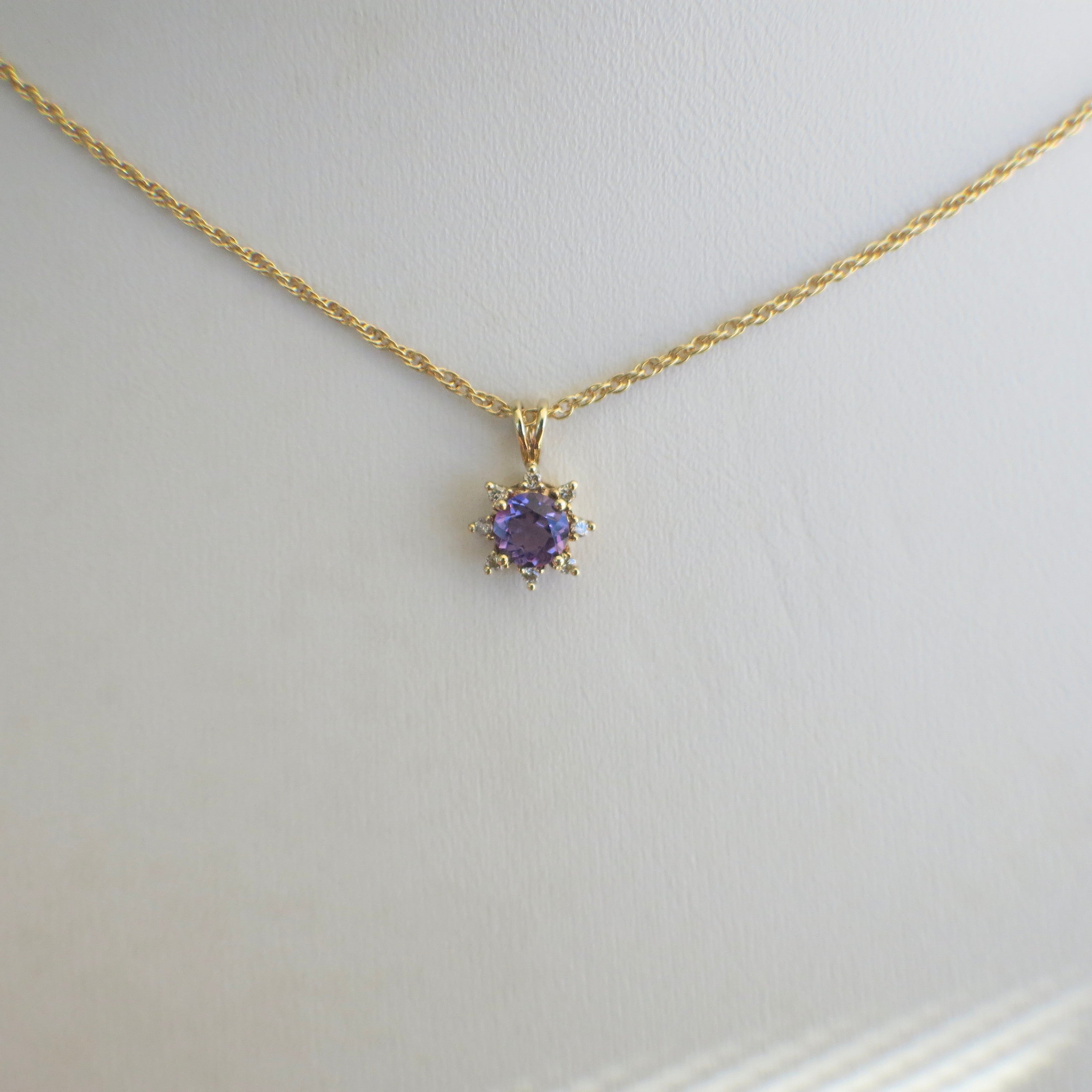 14K Yellow Gold Amethyst and Diamond Floral Pendant Necklace – 18 Inch - Black Market LLC