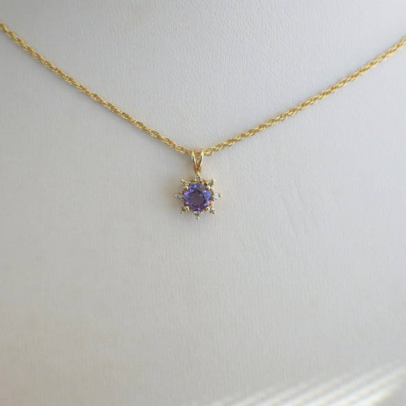 14K Yellow Gold Amethyst and Diamond Floral Pendant Necklace – 18 Inch