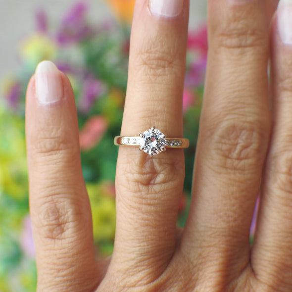 18K Yellow and White Gold Engagement Ring | 0.82CTW Natural Diamond SI2 H | Vintage Single Cut Accents