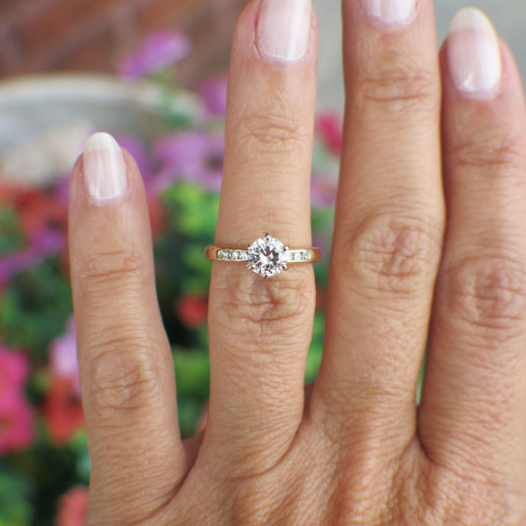18K Yellow and White Gold Engagement Ring | 0.82CTW Natural Diamond SI2 H | Vintage Single Cut Accents