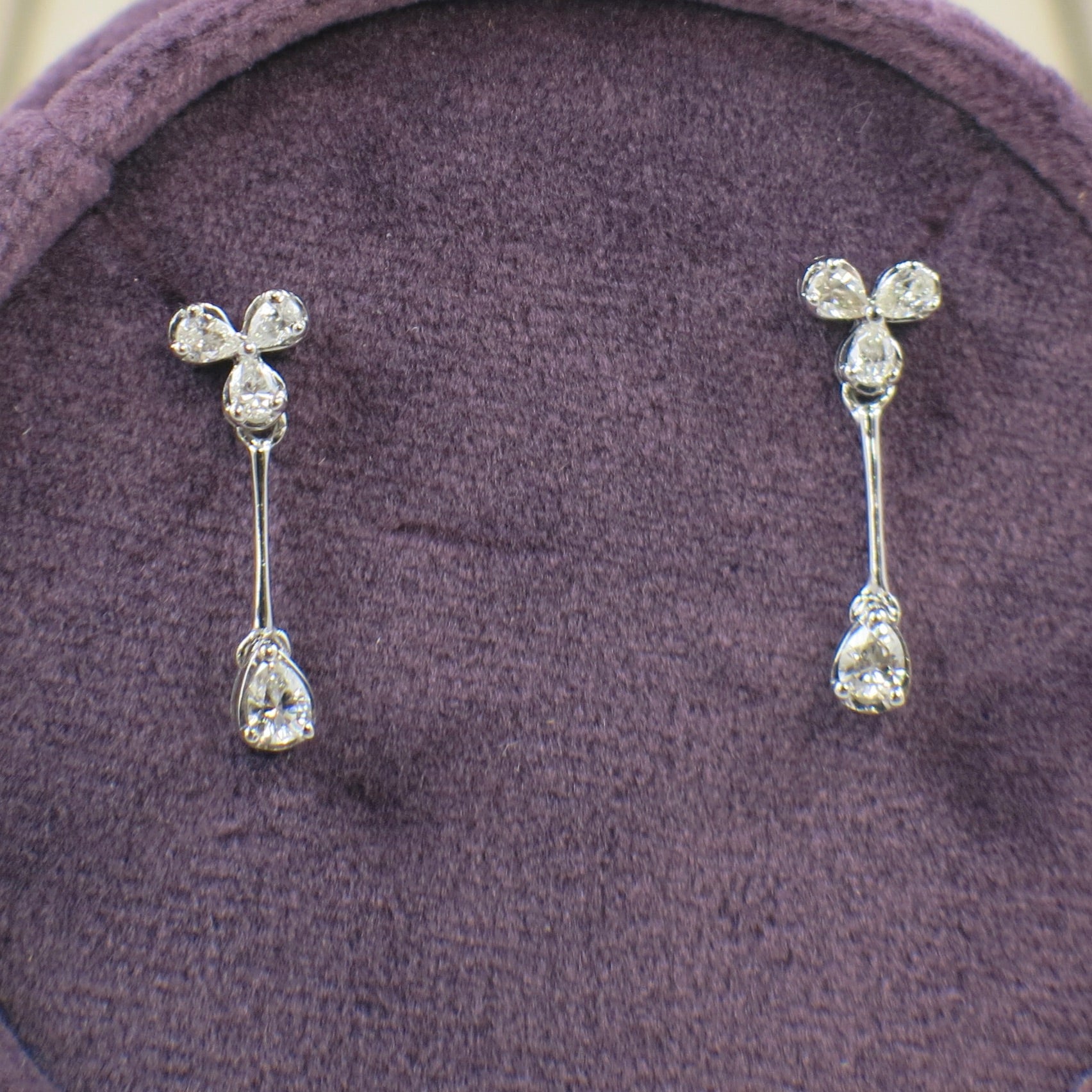 14K White Gold Diamond Drop Earrings (.54ctw Pear Cut SI2 G–H Diamonds, 3/4 Inch Dangle) - Black Market LLC