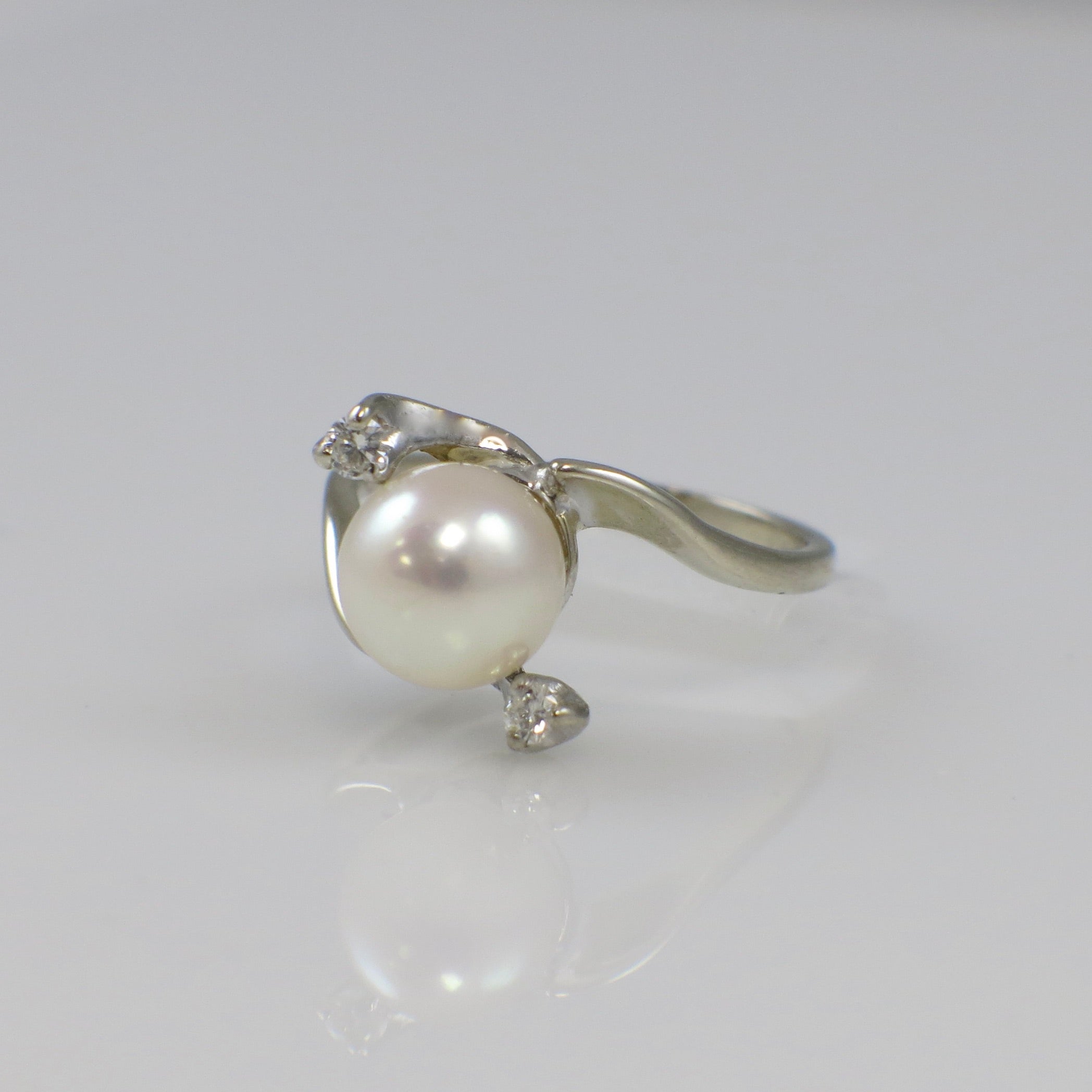 14K White Gold Pearl & Diamond Bypass Ring