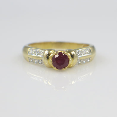 22K Yellow Gold Ruby and Diamond Ring – Natural Ruby with Diamond Accents, Size 6.25