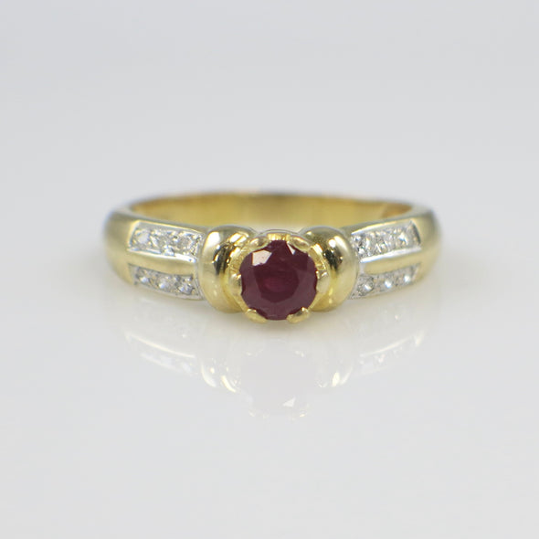 22K Yellow Gold Ruby and Diamond Ring – Natural Ruby with Diamond Accents, Size 6.25