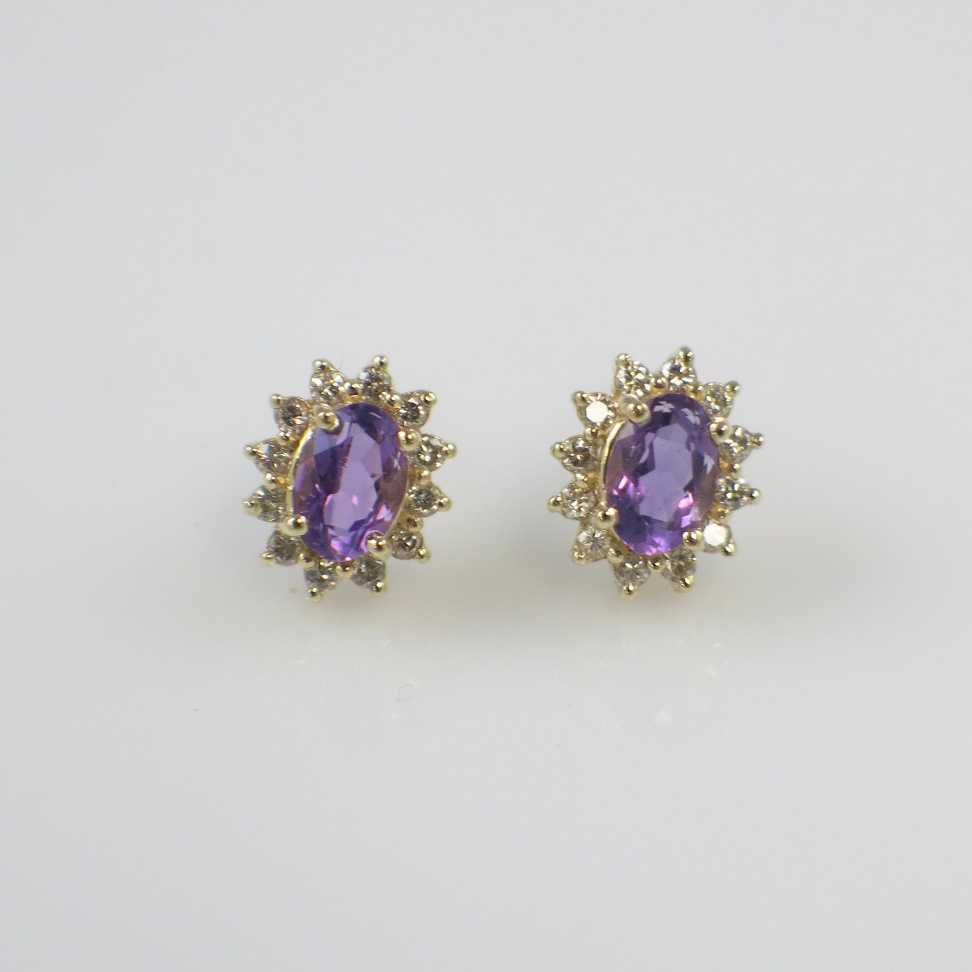 14K Yellow Gold Amethyst and Diamond Halo Earrings – 6x4MM Ovals - Black Market LLC