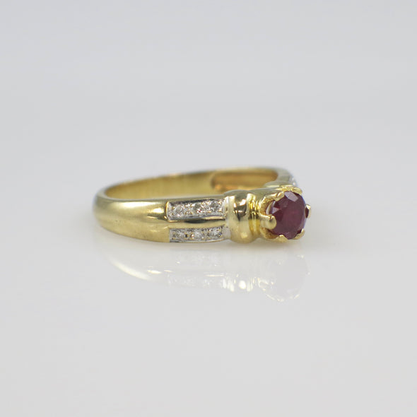 22K Yellow Gold Ruby and Diamond Ring – Natural Ruby with Diamond Accents, Size 6.25