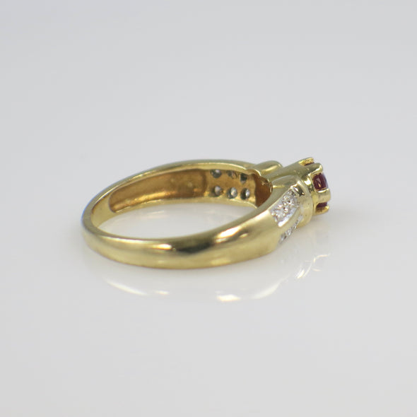 22K Yellow Gold Ruby and Diamond Ring – Natural Ruby with Diamond Accents, Size 6.25