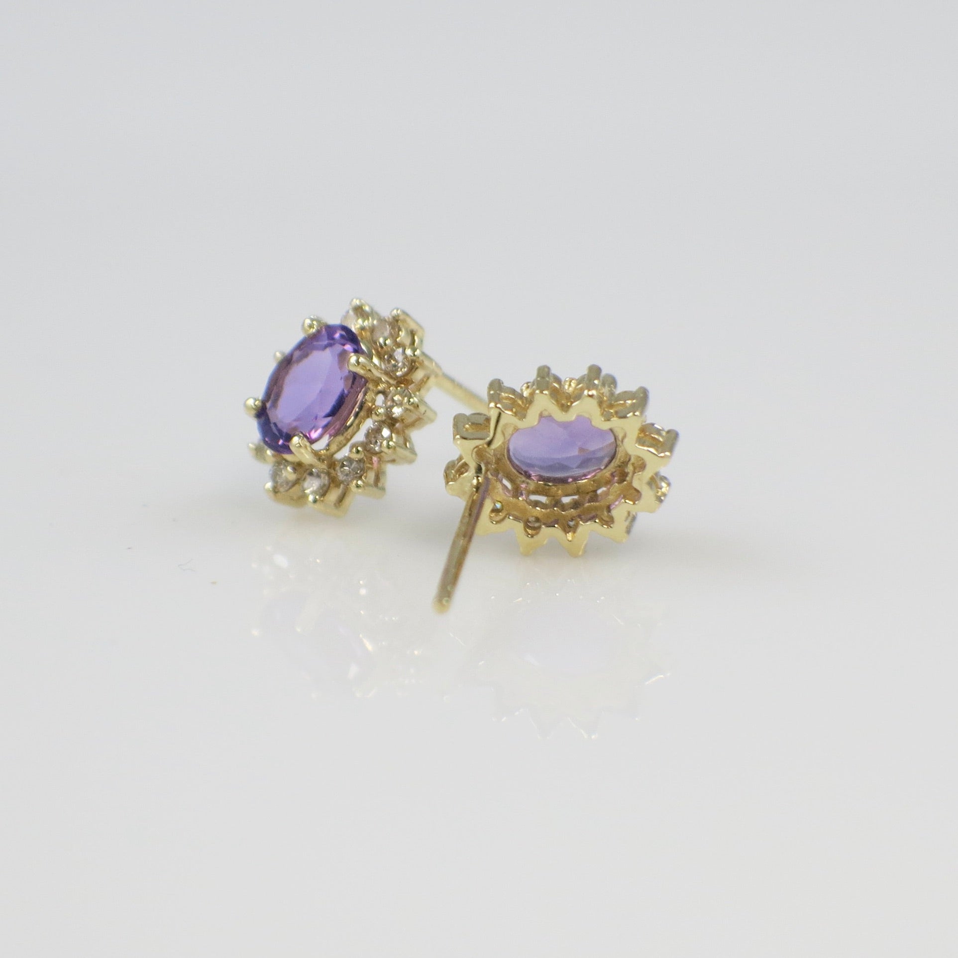 14K Yellow Gold Amethyst and Diamond Halo Earrings – 6x4MM Ovals - Black Market LLC
