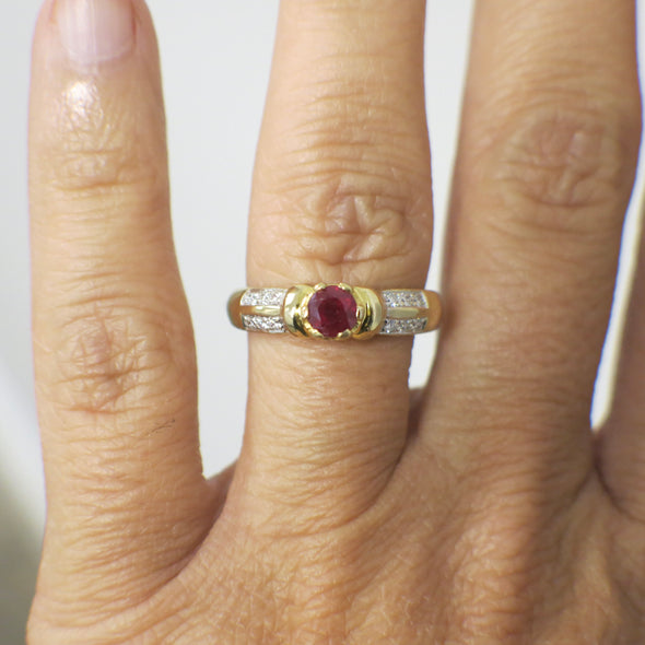 22K Yellow Gold Ruby and Diamond Ring – Natural Ruby with Diamond Accents, Size 6.25