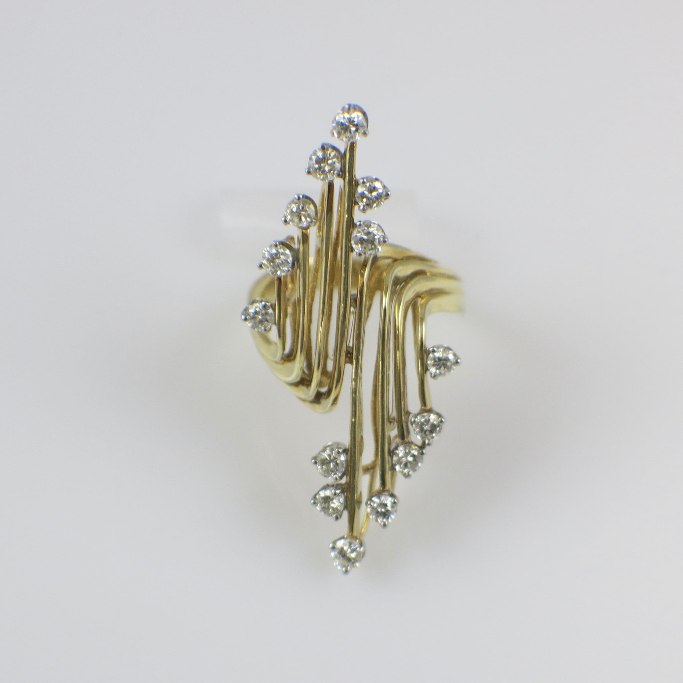 18K Yellow Gold Diamond Fan Ring – Custom Vintage Statement Ring – 1.12 CTW Diamonds – Size 6.5 - Black Market LLC