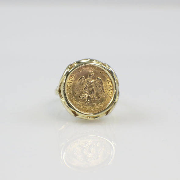 14K Yellow Gold 1945 Dos Pesos Coin Ring – Size 3, Bezel Set